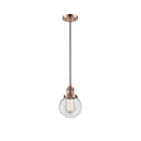 Beacon Mini Pendant shown in the Antique Copper finish with a Clear shade