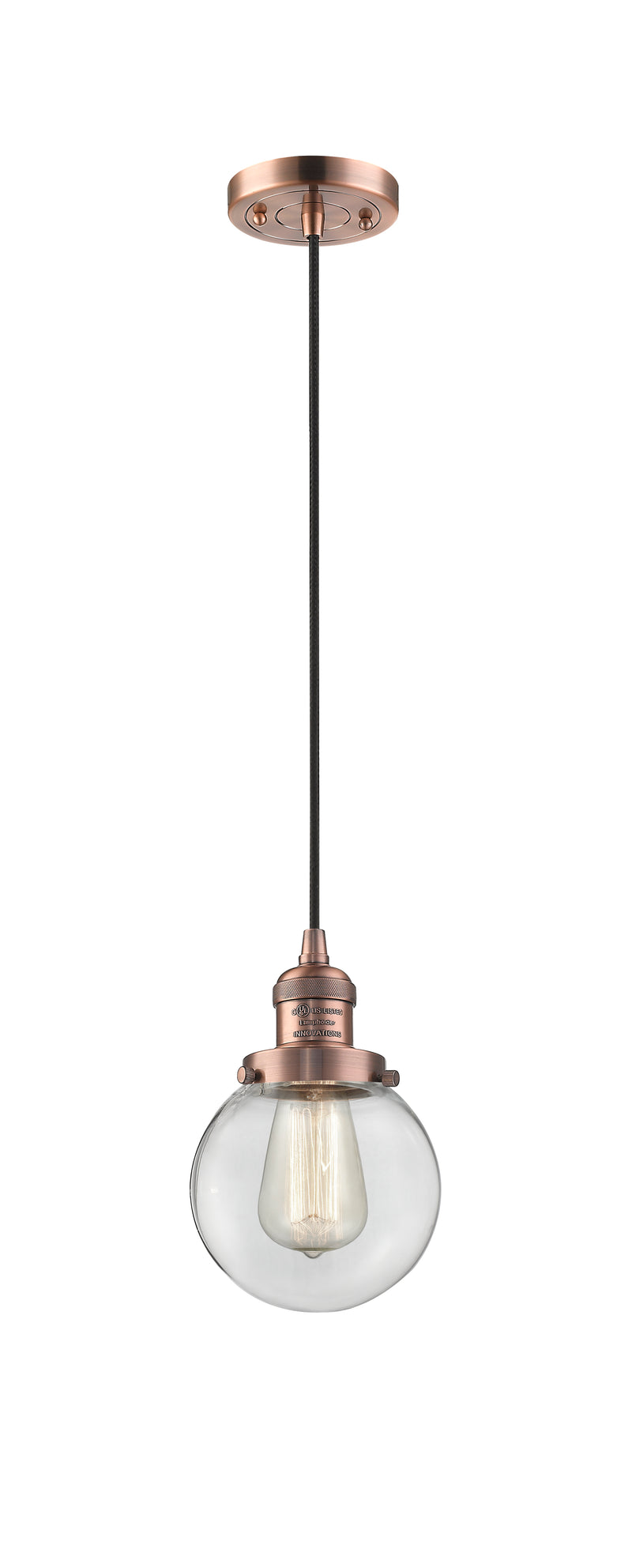 Innovations Lighting Beacon 1-100 watt 6 inch Antique Copper Mini Pendant with Clear glass 201CACG2026