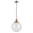 Beacon Mini Pendant shown in the Antique Copper finish with a Seedy shade