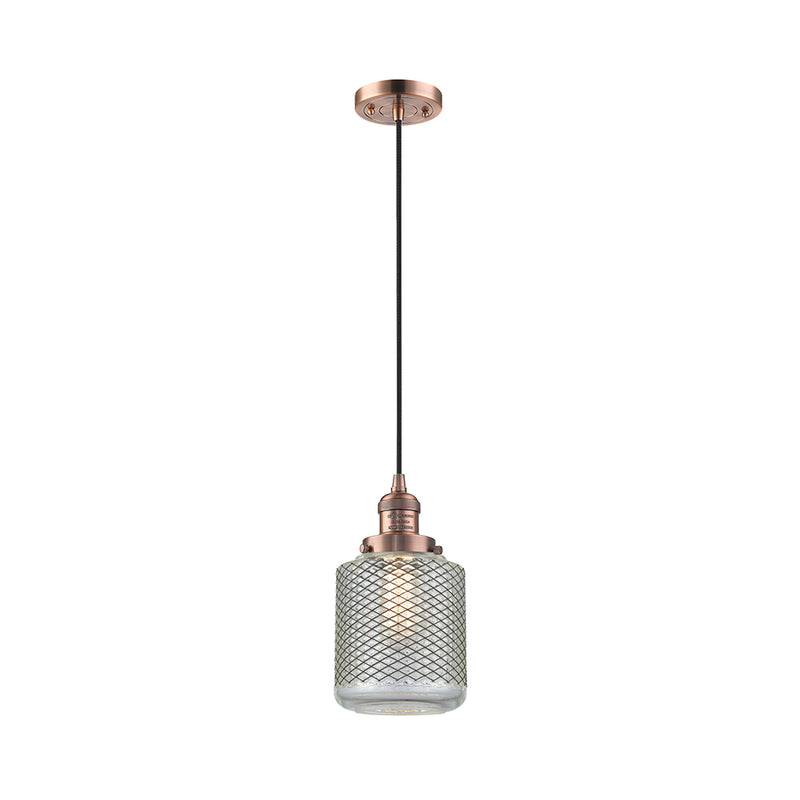 Stanton Mini Pendant shown in the Antique Copper finish with a Clear Wire Mesh shade