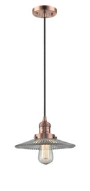 Innovations Lighting Halophane 1-100 watt 10 inch Antique Copper Mini Pendant with Halophane glass 201CACG2