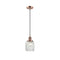 Colton Mini Pendant shown in the Antique Copper finish with a Clear Halophane shade