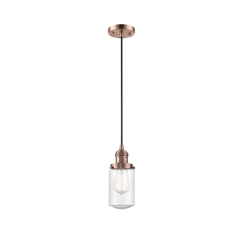 Dover Mini Pendant shown in the Antique Copper finish with a Seedy shade