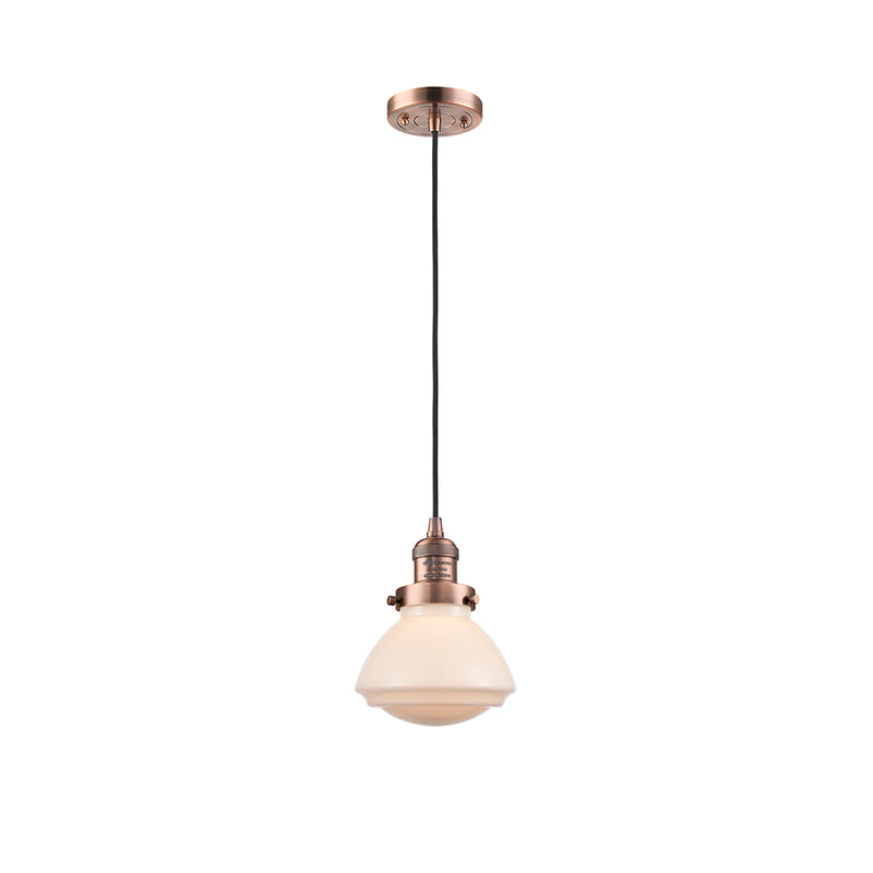 Olean Mini Pendant shown in the Antique Copper finish with a Matte White shade