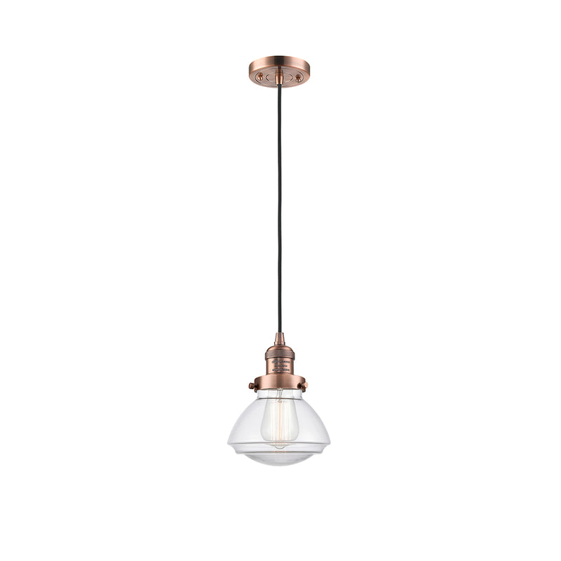 Olean Mini Pendant shown in the Antique Copper finish with a Clear shade