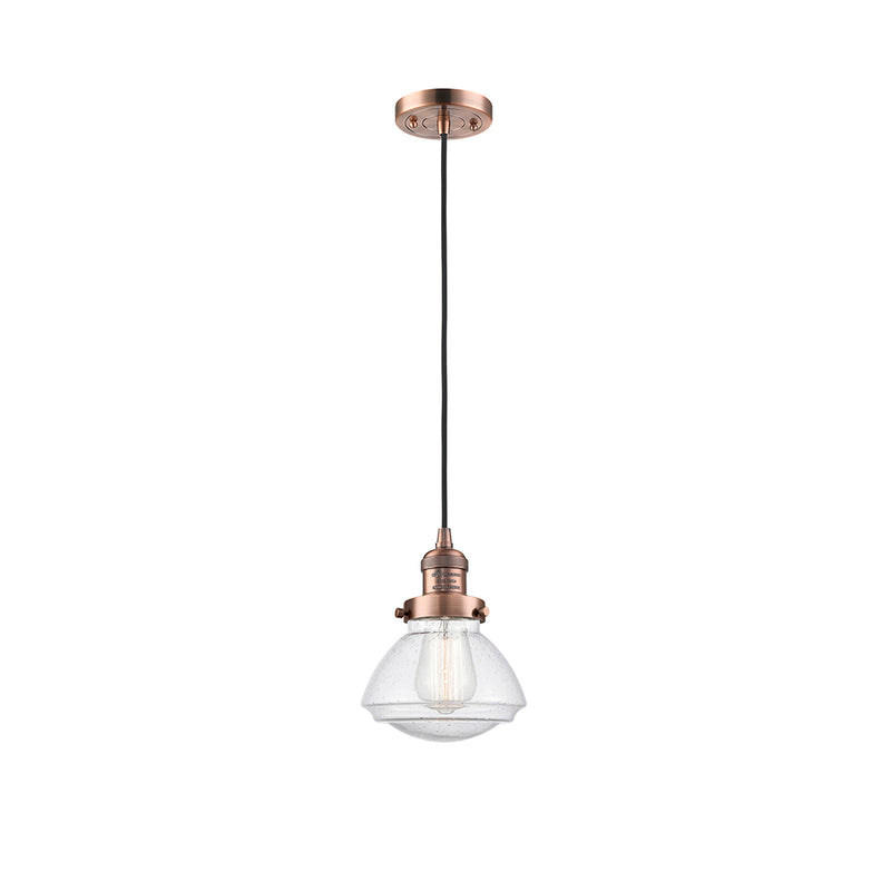 Olean Mini Pendant shown in the Antique Copper finish with a Seedy shade