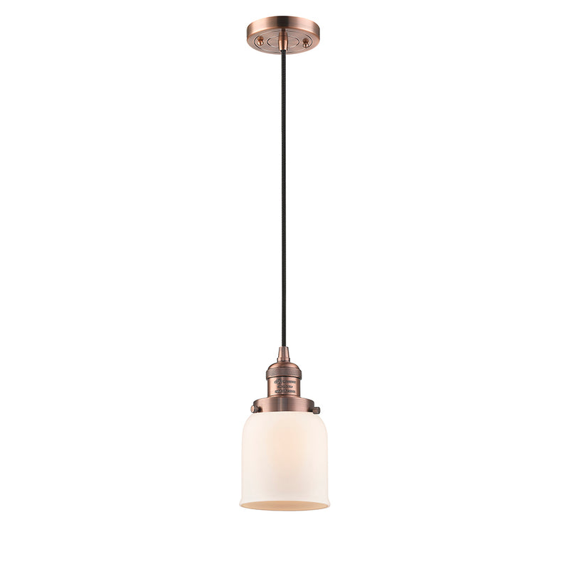 Bell Mini Pendant shown in the Antique Copper finish with a Matte White shade