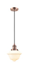 Innovations Lighting Small Oxford 1-100 watt 8 inch Antique Copper Mini Pendant with Matte White Cased glass 201CACG531