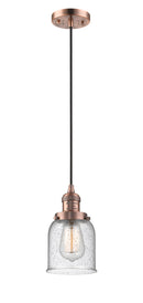 Innovations Lighting Small Bell 1-100 watt 6 inch Antique Copper Mini Pendant with Seedy glass 201CACG54