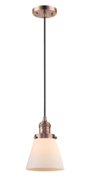 Innovations Lighting Small Cone 1-100 watt 6 inch Antique Copper Mini Pendant with Matte White Cased glass 201CACG61