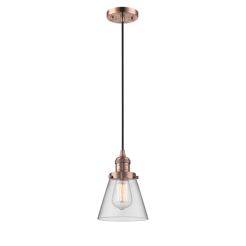 Cone Mini Pendant shown in the Antique Copper finish with a Clear shade