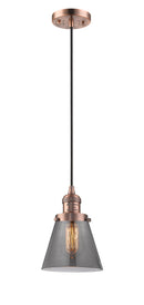 Innovations Lighting Small Cone 1-100 watt 6 inch Antique Copper Mini Pendant with Smoked glass 201CACG63