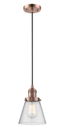 Innovations Lighting Small Cone 1-100 watt 6 inch Antique Copper Mini Pendant with Seedy glass 201CACG64