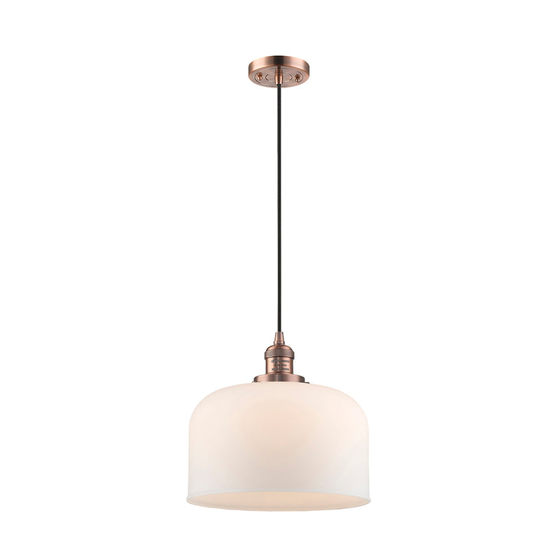 Bell Mini Pendant shown in the Antique Copper finish with a Matte White shade