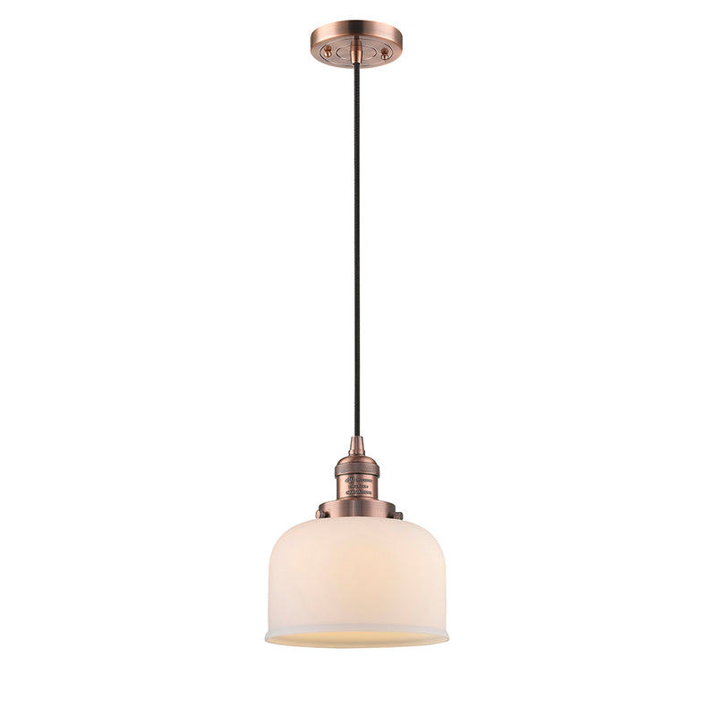 Bell Mini Pendant shown in the Antique Copper finish with a Matte White shade