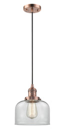 Innovations Lighting Large Bell 1-100 watt 8 inch Antique Copper Mini Pendant with Clear glass 201CACG72