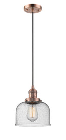 Innovations Lighting Large Bell 1-100 watt 8 inch Antique Copper Mini Pendant with Seedy glass 201CACG74