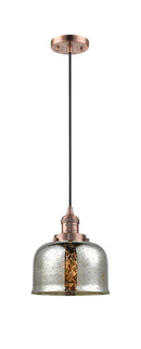 Innovations Lighting Large Bell 1-100 watt 8 inch Antique Copper Mini Pendant with Silver Plated Mercury glass 201CACG78