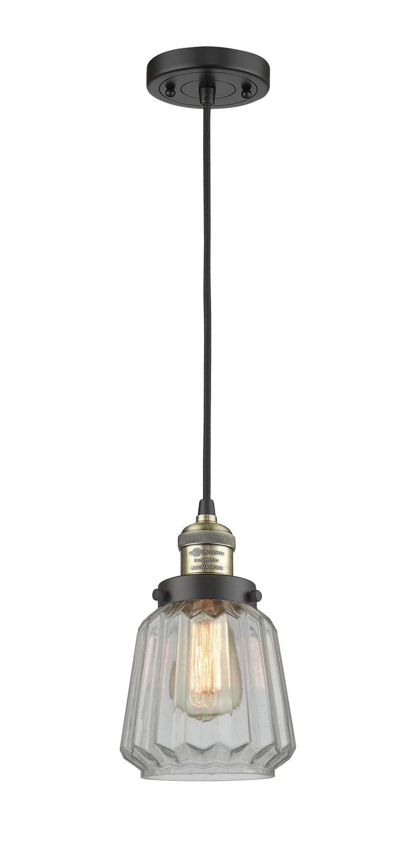 Innovations Lighting Chatham 1-100 watt 6 inch Black Antique Brass Mini Pendant with Clear Fluted glass 201CBABG142