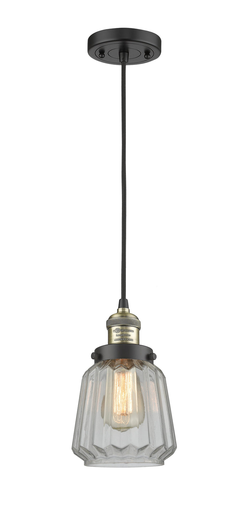 Innovations Lighting Chatham 1-100 watt 6" Black Antique Brass Mini Pendant with Clear Fluted glass 201CBABG142