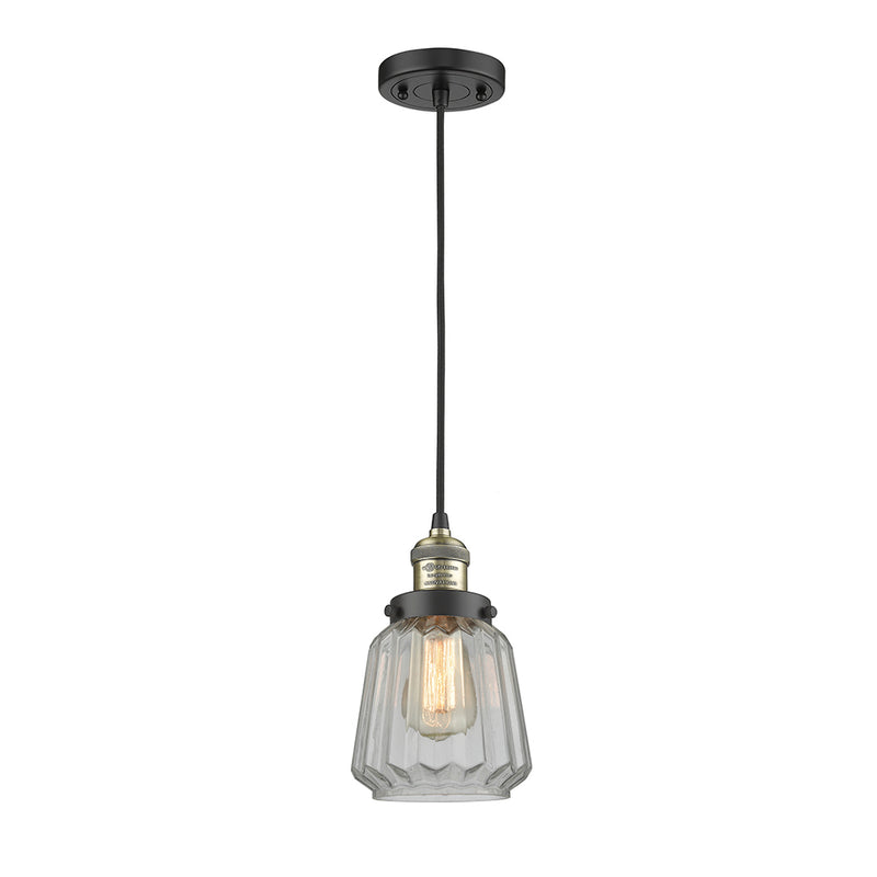 Chatham Mini Pendant shown in the Black Antique Brass finish with a Clear shade