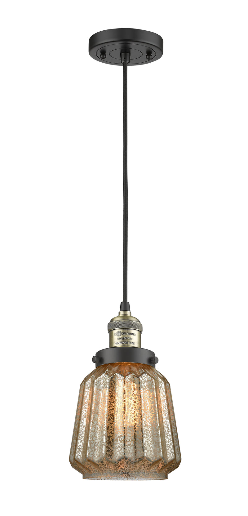 Innovations Lighting Chatham 1-100 watt 6 inch Black Antique Brass Mini Pendant with Mercury Fluted glass 201CBABG146