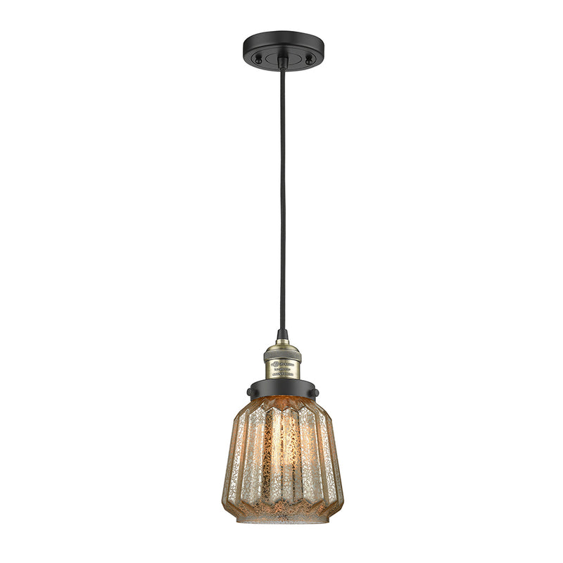 Chatham Mini Pendant shown in the Black Antique Brass finish with a Mercury shade