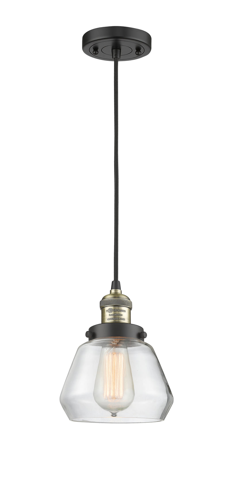 Innovations Lighting Fulton 1-100 watt 7 inch Black Antique Brass Mini Pendant with Clear glass 201CBABG172