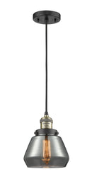 Innovations Lighting Fulton 1-100 watt 7 inch Black Antique Brass Mini Pendant with Smoked glass 201CBABG173