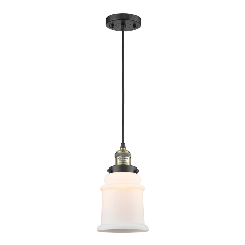 Canton Mini Pendant shown in the Black Antique Brass finish with a Matte White shade