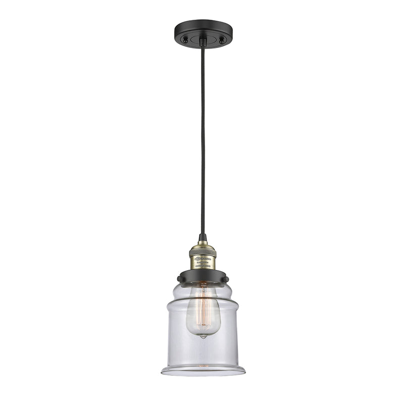 Canton Mini Pendant shown in the Black Antique Brass finish with a Clear shade