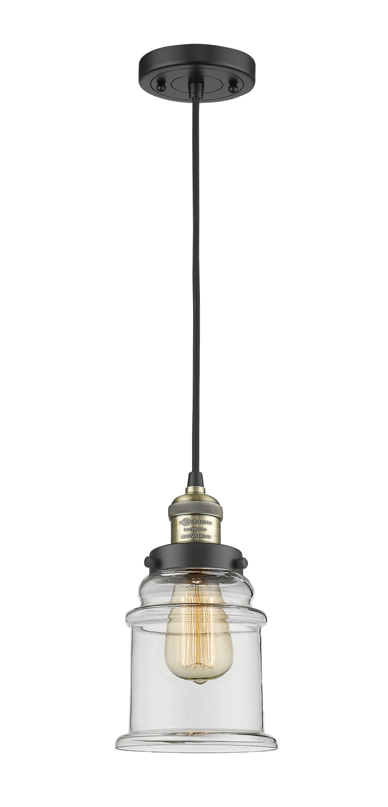 Innovations Lighting Canton 1-100 watt 6.5 inch Black Antique Brass Mini Pendant with Clear glass 201CBABG182