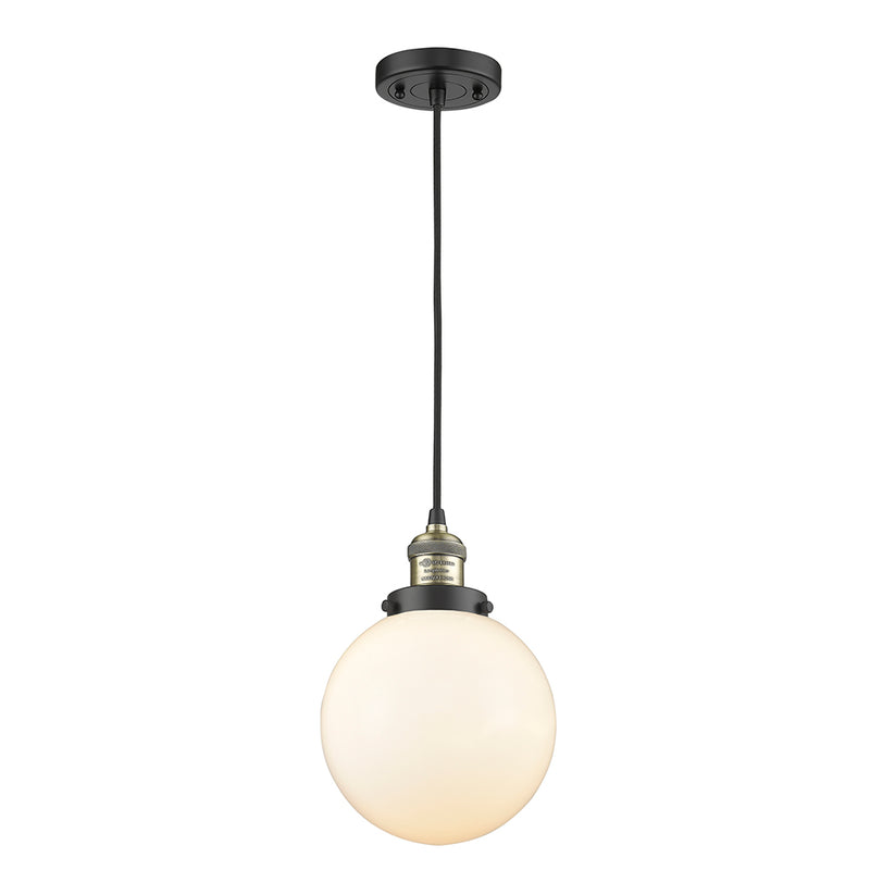 Beacon Mini Pendant shown in the Black Antique Brass finish with a Matte White shade