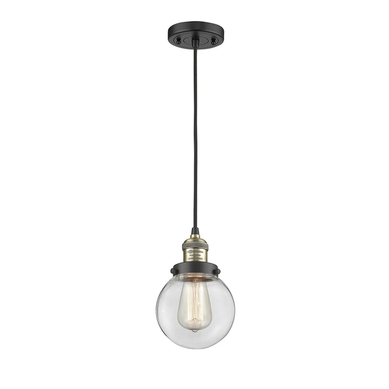 Beacon Mini Pendant shown in the Black Antique Brass finish with a Clear shade