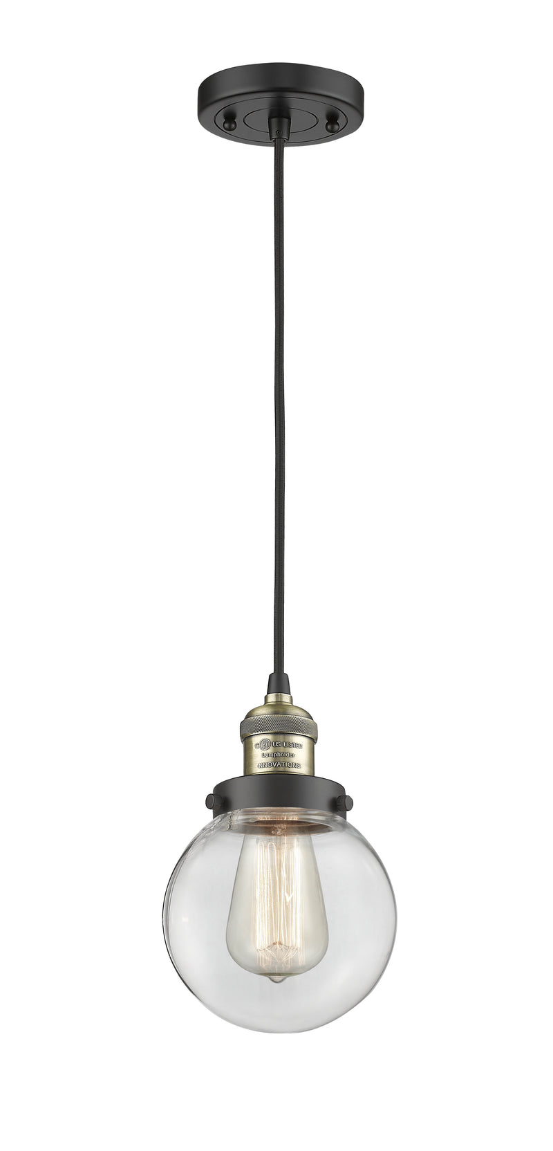 Innovations Lighting Beacon 1-100 watt 6 inch Black Antique Brass Mini Pendant with Clear glass 201CBABG2026