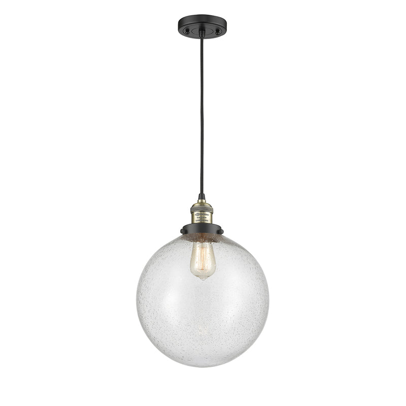 Beacon Mini Pendant shown in the Black Antique Brass finish with a Seedy shade