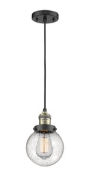 Innovations Lighting Beacon 1-100 watt 6 inch Black Antique Brass Mini Pendant with Seedy glass 201CBABG2046