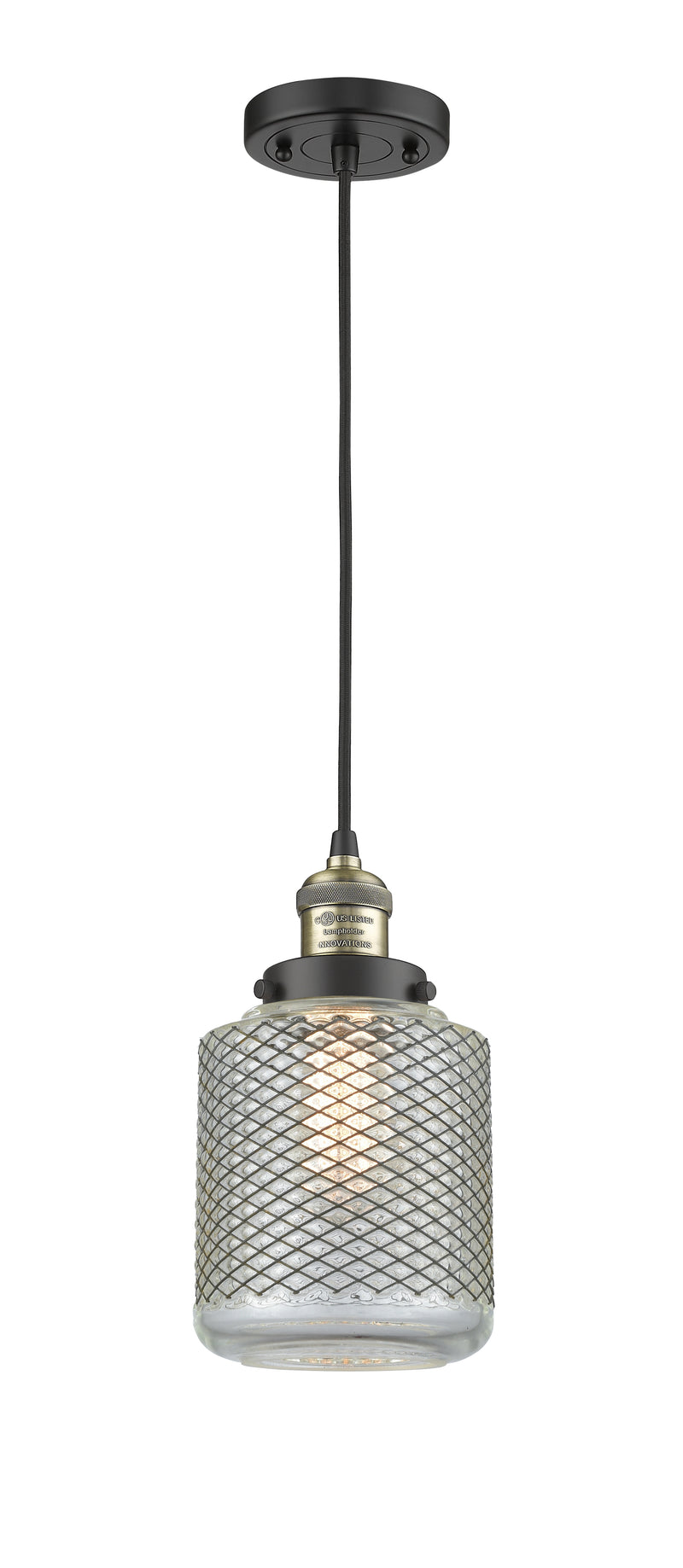 Innovations Lighting Stanton 1-100 watt 6 inch Black Antique Brass Mini Pendant with Vintage Wire Mesh glass 201CBABG262