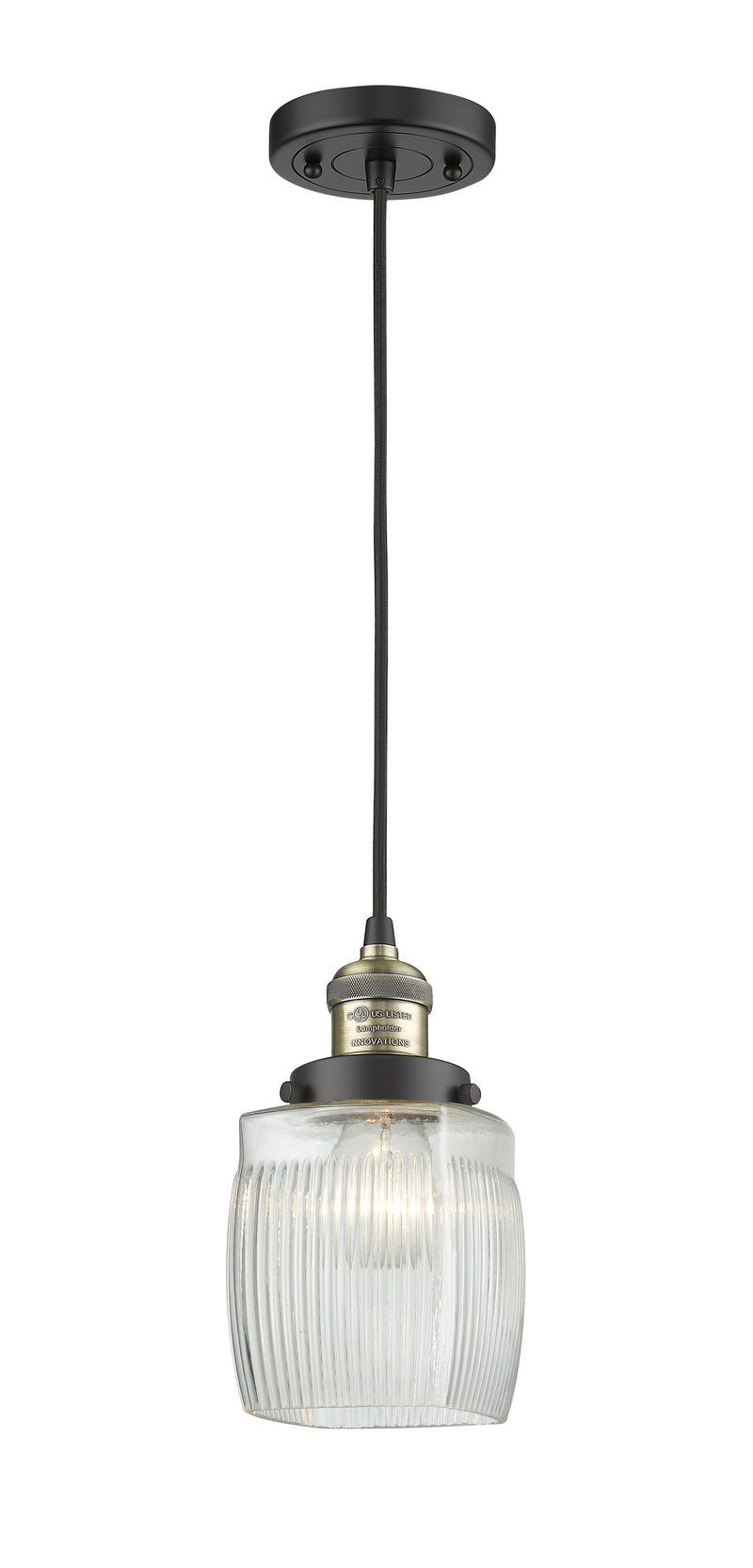 Innovations Lighting Colton 1-100 watt 8 inch Black Antique Brass Mini Pendant with Thick Clear Halophane glass 201CBABG302