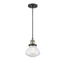 Olean Mini Pendant shown in the Black Antique Brass finish with a Seedy shade