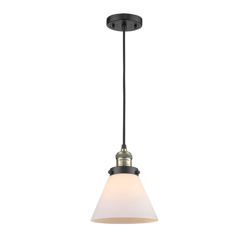 Cone Mini Pendant shown in the Black Antique Brass finish with a Matte White shade