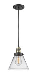 Innovations Lighting Large Cone 1-100 watt 8 inch Black Antique Brass Mini Pendant with Clear glass 201CBABG42