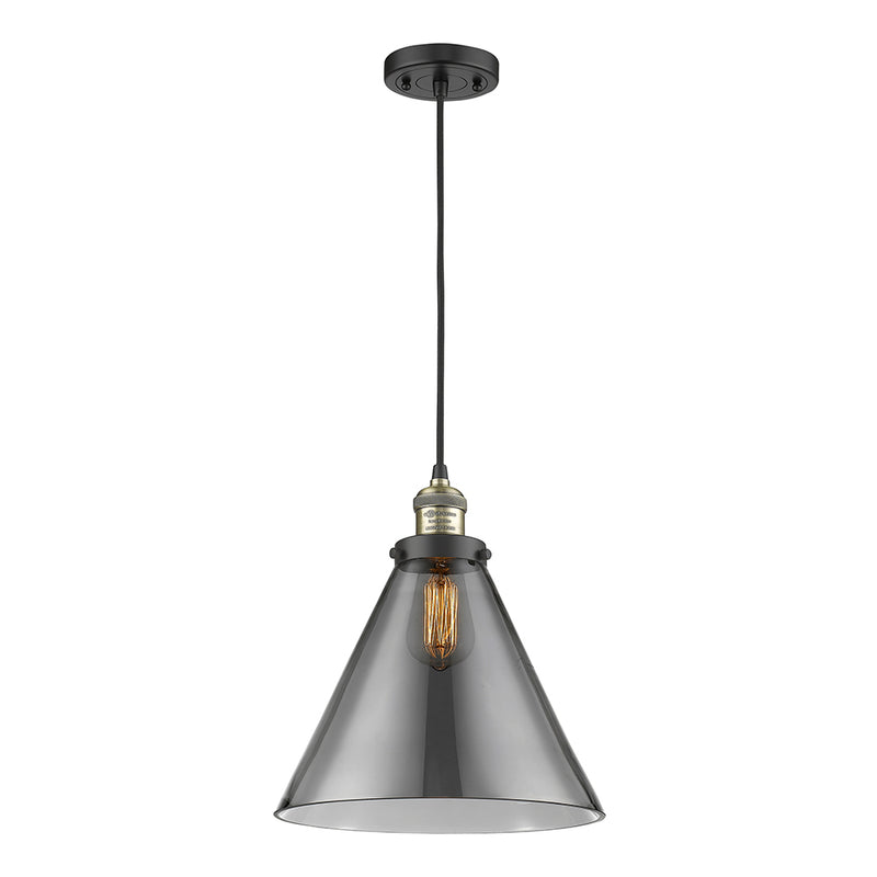 Cone Mini Pendant shown in the Black Antique Brass finish with a Plated Smoke shade