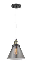 Innovations Lighting Large Cone 1-100 watt 8 inch Black Antique Brass Mini Pendant with Smoked glass 201CBABG43