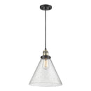 Cone Mini Pendant shown in the Black Antique Brass finish with a Seedy shade