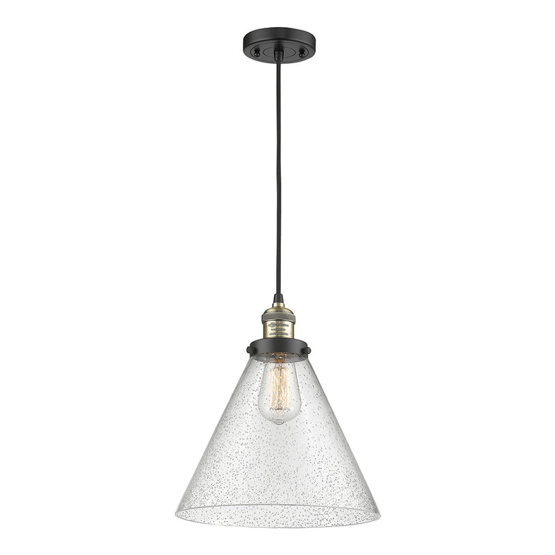 Cone Mini Pendant shown in the Black Antique Brass finish with a Seedy shade