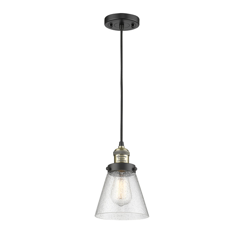 Cone Mini Pendant shown in the Black Antique Brass finish with a Seedy shade