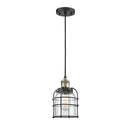 Bell Cage Mini Pendant shown in the Black Antique Brass finish with a Clear shade