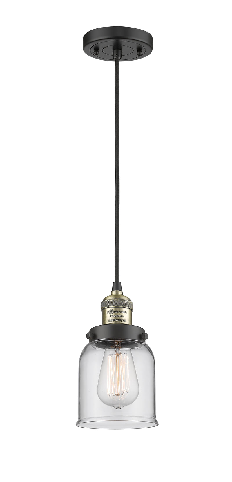 Innovations Lighting Small Bell 1-100 watt 5 inch Black Antique Brass Mini Pendant with Clear glass 201CBABG52