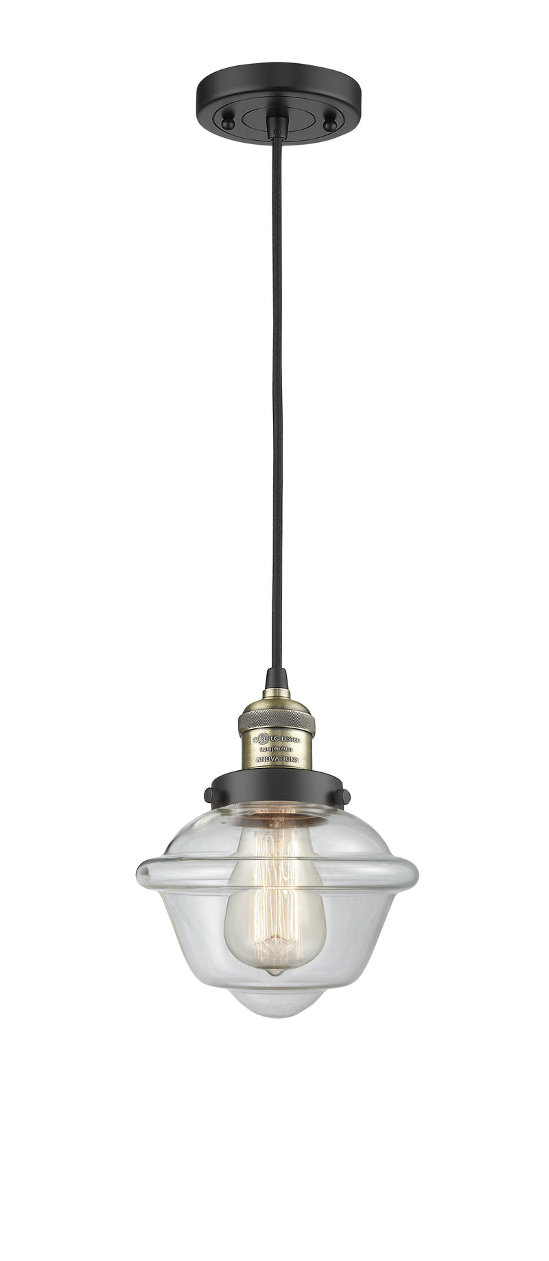 Innovations Lighting Small Oxford 1-100 watt 8 inch Black Antique Brass Mini Pendant with Clear glass 201CBABG532